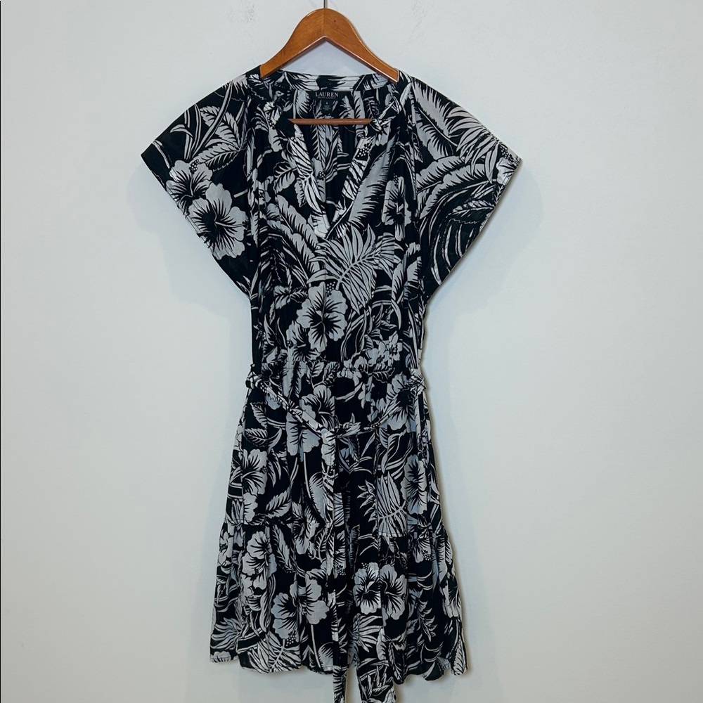 Lauren Ralph Lauren Tropical Tie Waist Dress Size 6 Pockets